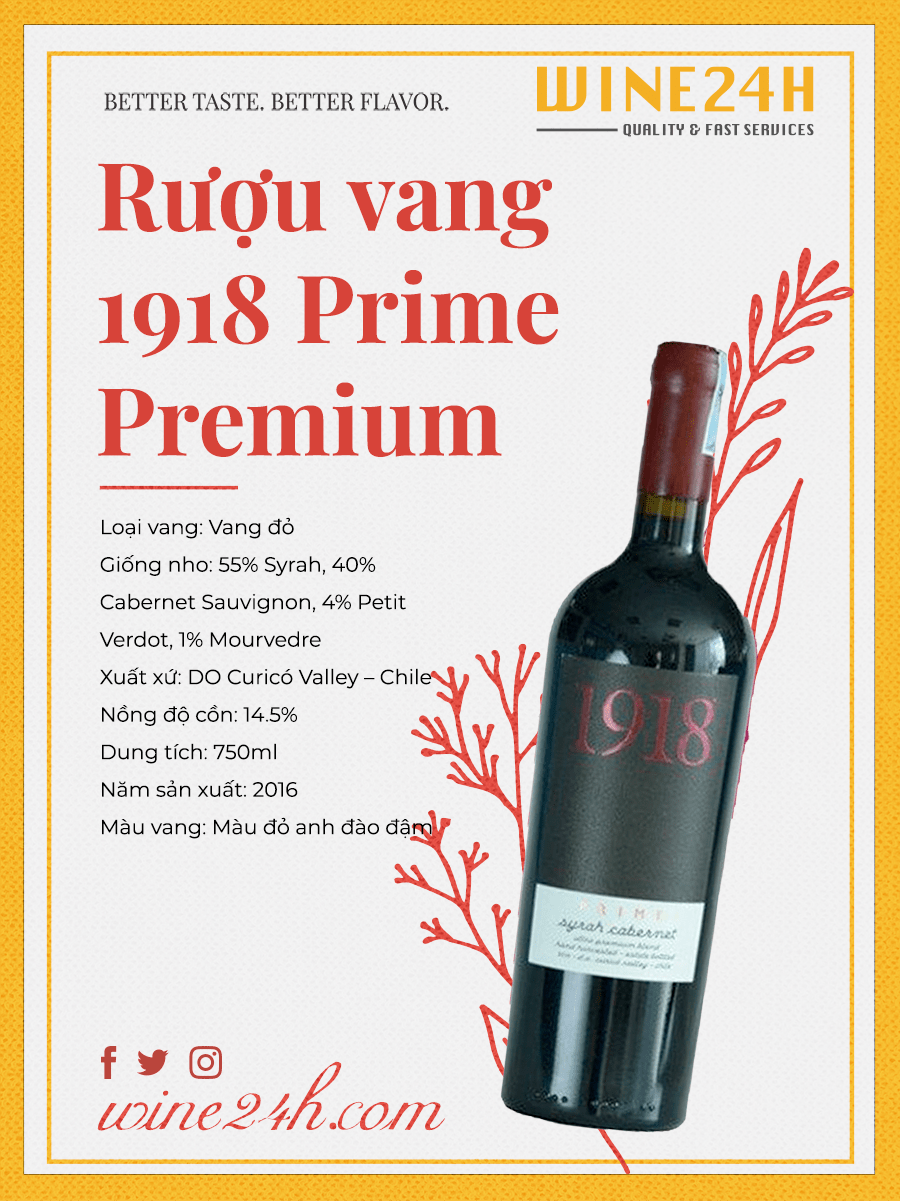 Rượu Vang 1918 Prime Syrah Cabernet Sauvignon Premium